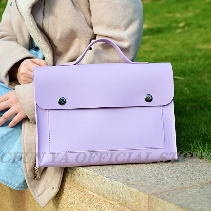 CFUN YA  PU Leather Laptop Bags For Women 13 14 inch Computer Shoulder Bag Casual Portable Waterproof Notebook Briefcase Handbag