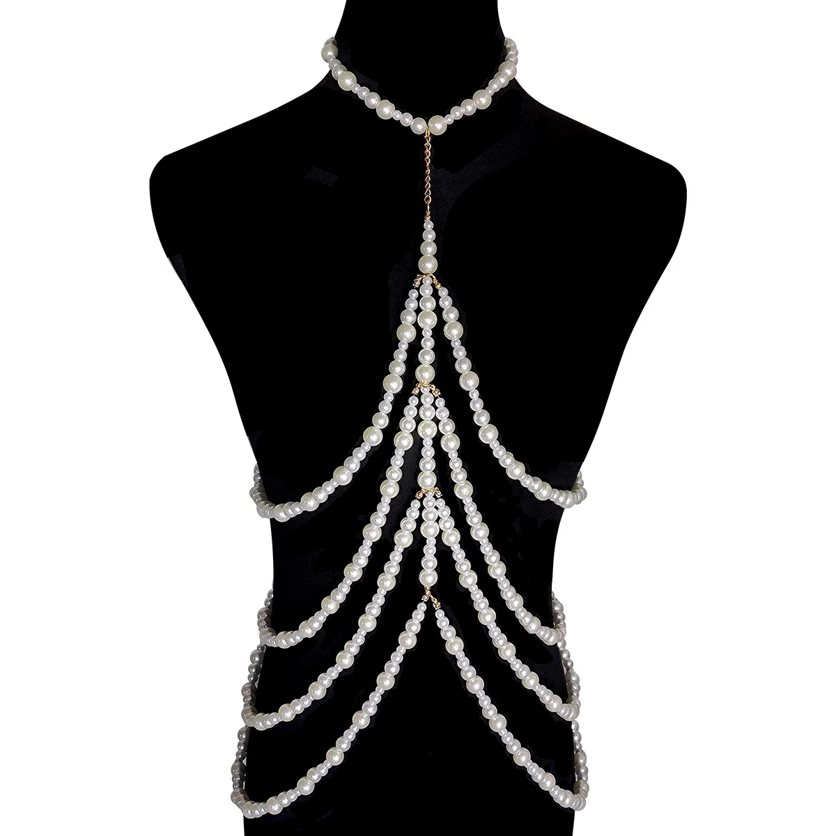 

Vedawas Body Jewelry Chest Chain Simulated Pearl Sexy Skirt Chain For Women Multi-Layer Pearl Tassel Necklace Bridal Accessories