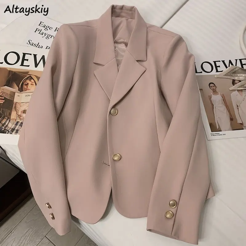 

Blazers Women Solid Cropped Temper Mature Chic Outwear Korean Style Casual Notched Buttons Office Lady Fashion Spring Classic