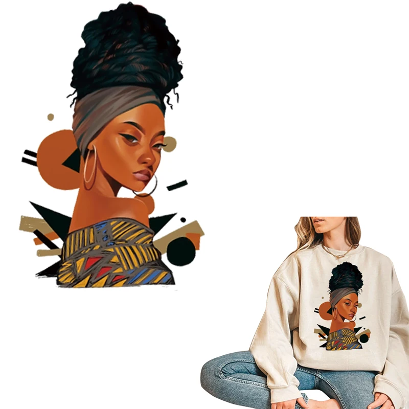 

TuQiang Black Woman T-shirts Stickers Iron on Transfers for Clothing Thermo Adhesive Custom Fusible Patch Cheap Items