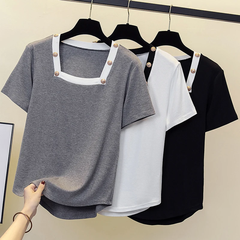 

Oversized Shirt Women Tee Shirt Femme 2022 Summer knitted Top Ladies Casual Clothing Short Sleeve Tshirt O Neck Camisetas