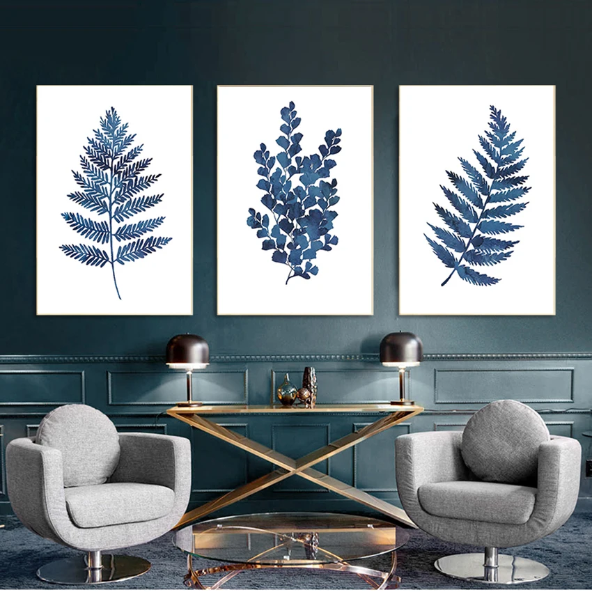 Blue Eucalyptus Foliage Painting Home Wall Decor Ink Fern Prints Watercolor Indigo Leaf Botanical Art Canvas s