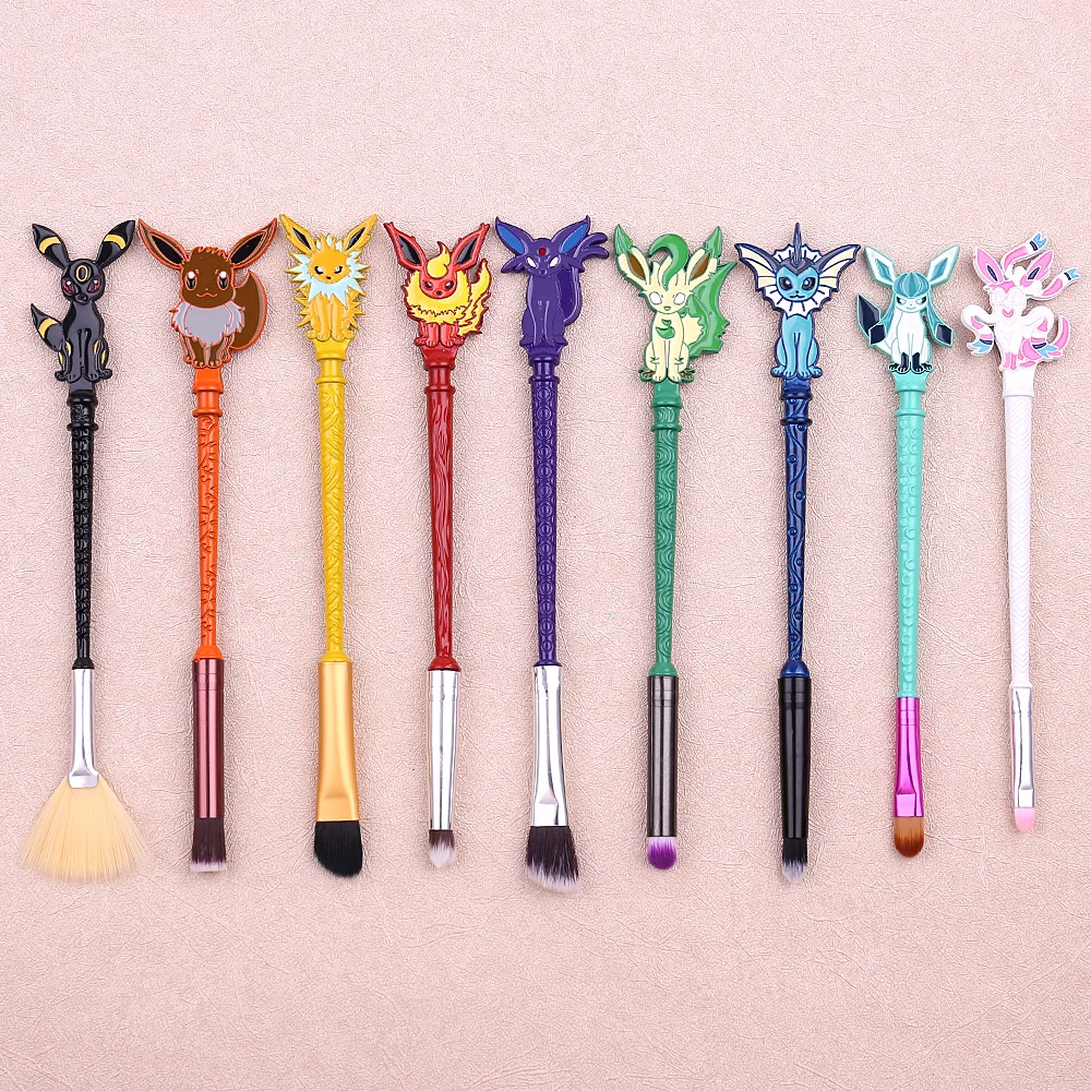 

9pcs Pokemon Makeup Brushes Set Kawaii Anime Pokémon Periphery Metal Makeup Brush Foundation Blush Make Up Brush Beauty Tools