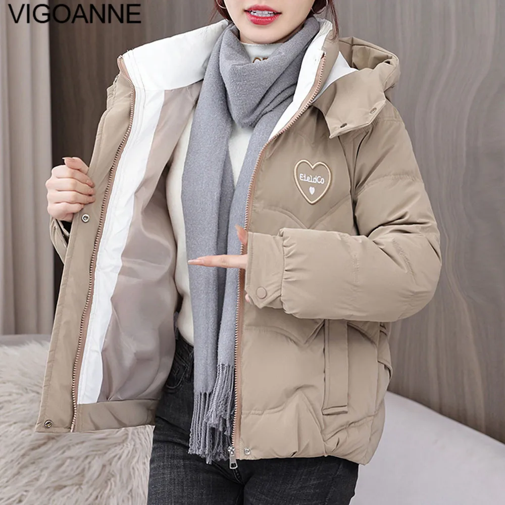 VigoAnne 2025 зимнее однотонное свободное пальто с капюшоном женская повседневная