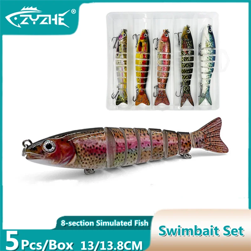 

ZYZ 5Pcs/Box Swimbait Set Fishing Joint Bait 8-section Simulated Fish 13/13.8CM ong Casting Artificial Lure Fishing Crankbait