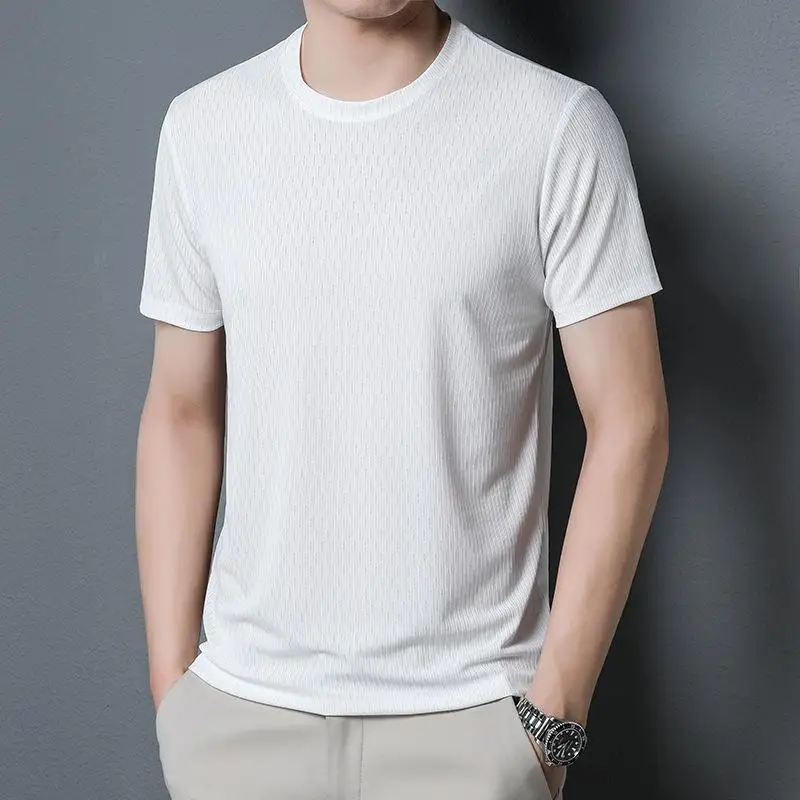 

Ice silk short sleeve men's T-shirt 2022 summer solid color round neck youth Korean fashion men's half sleeve T-shirt