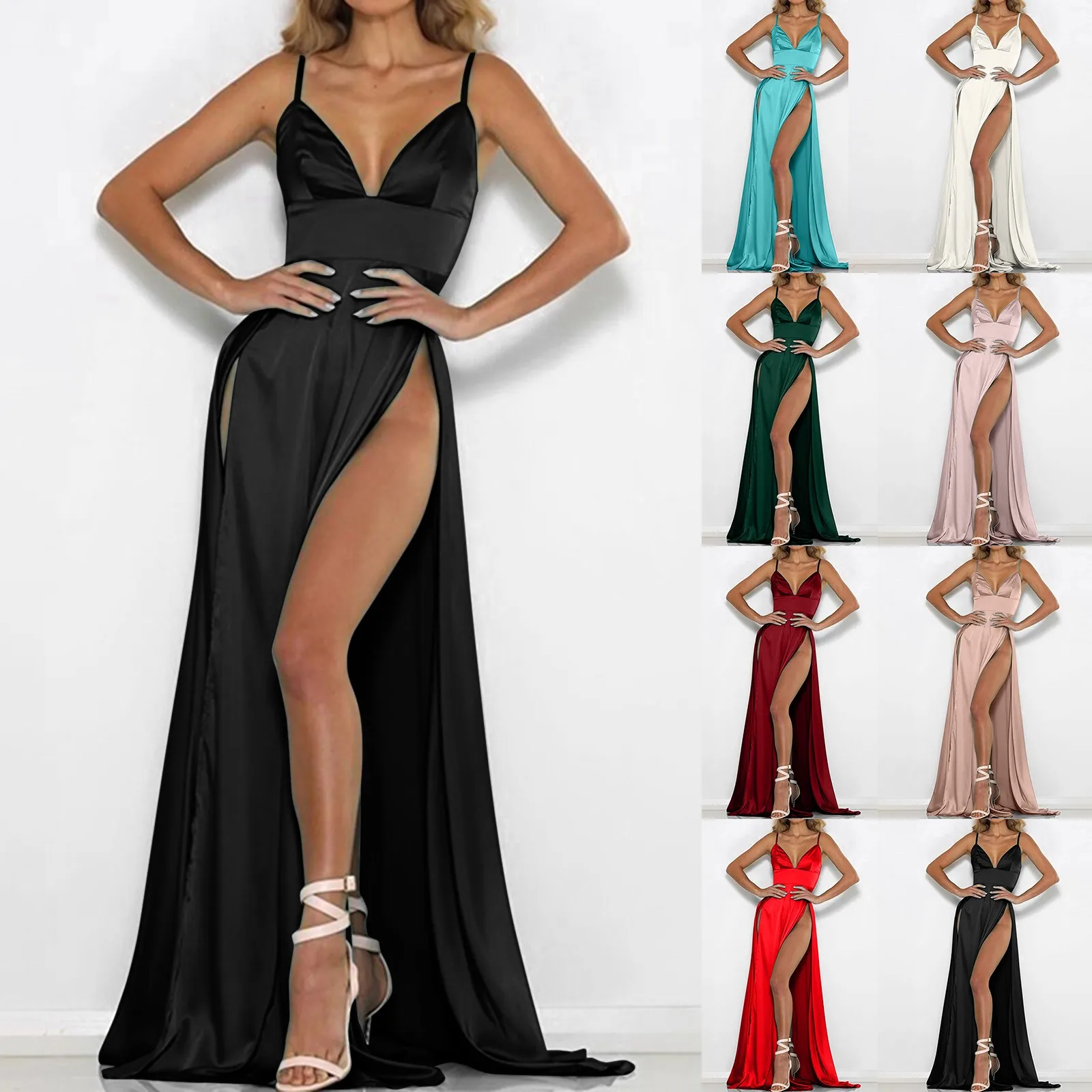 

Summer Forging Surface Suspenders Deep V Neck Backless Official Picture Casual Pregnancy Dresses Summer Long Dress with Pockets