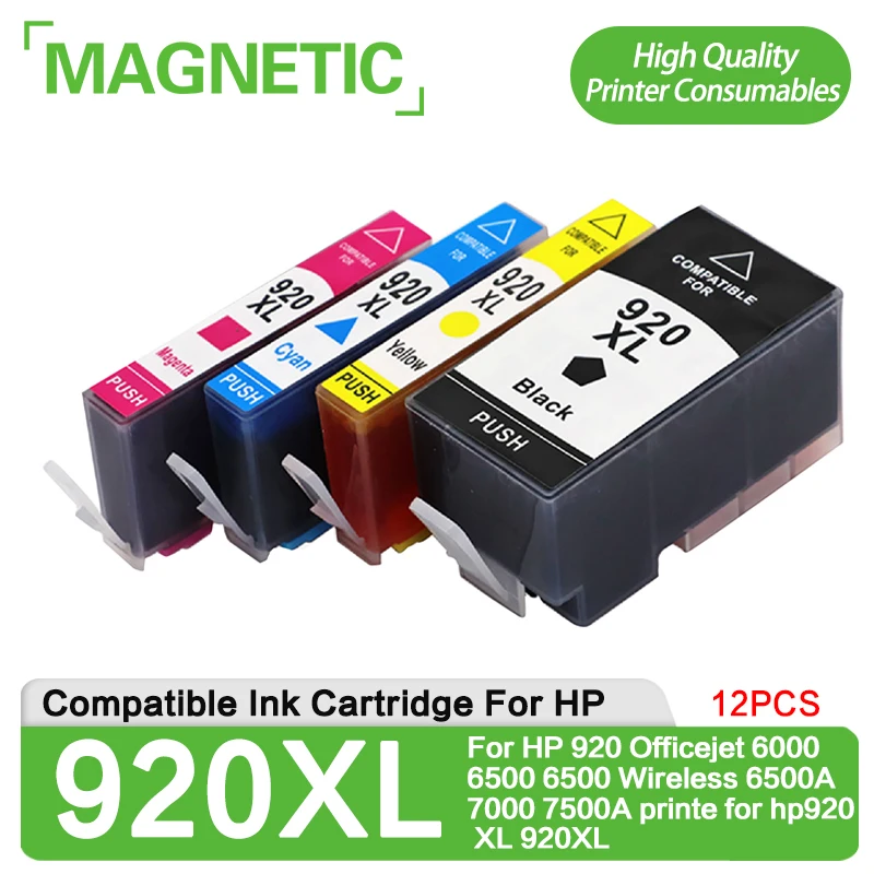 

Картридж для принтера HP 920 Officejet 6000 6500 6500 6500A 7000 7500A hp 920 XL 920XL, 12 шт.