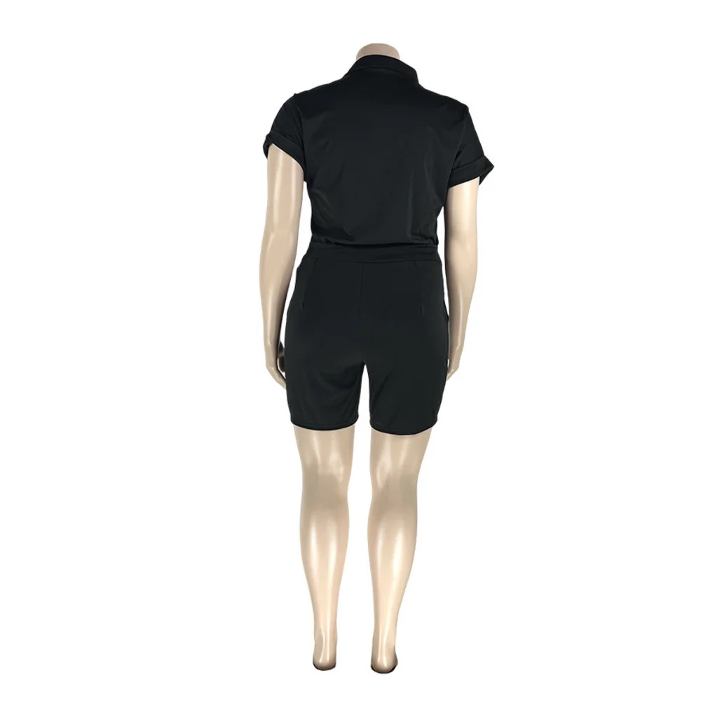 Plus Size Women Casual Shorts Two Pieces Set Fashion Pockets Turn Down Neck Short Sleeves t Shirt Sport Short 3xl 4xl 5xl 6xl