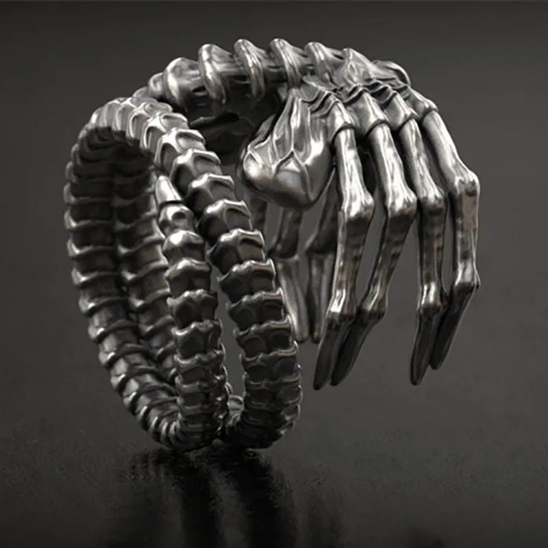 

Punk Biker Style Men's Domineering Skull Claw Ring Personalized Exaggerated Popular Finger Ring Hip-hop Rock Fashion Jewelry