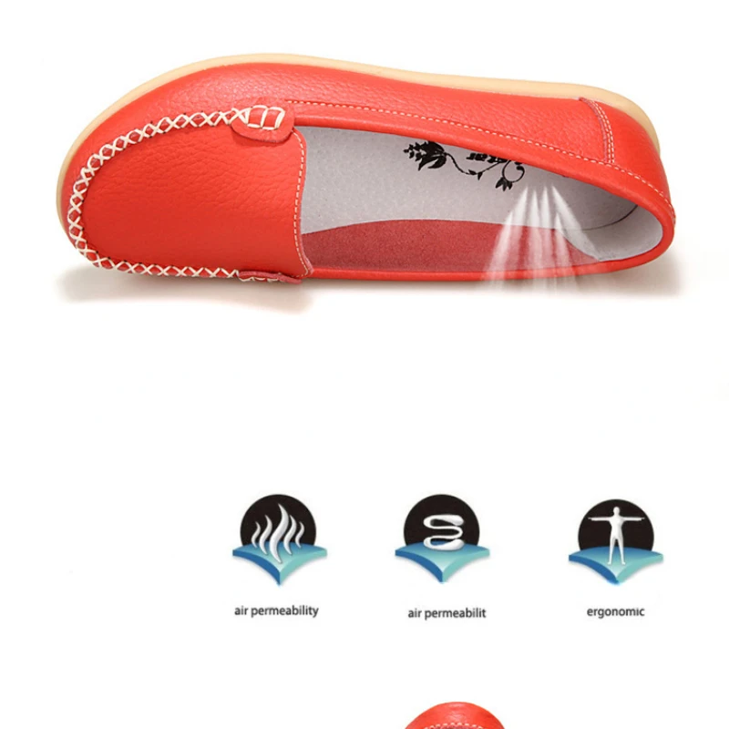 Women Genuine Leather Flats Hollow Slip On Loafers Ladies Shoes Casual Style Comfortable Soft Fashion Flats Shoes Size 41