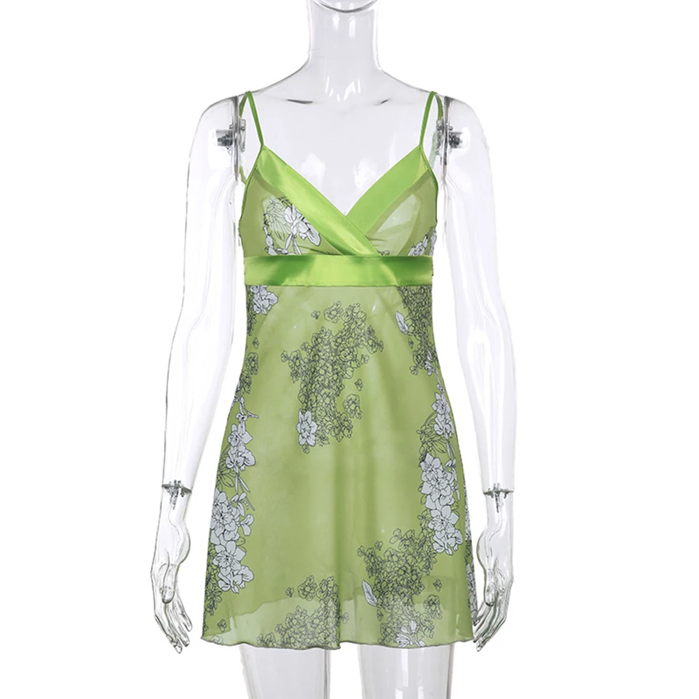 

Floral Print Y2K Sexy Mini Dresses V-neck Patchwork Clubwear Sexy Clothes Party Harajuku Kawaii Aesthetic Dress