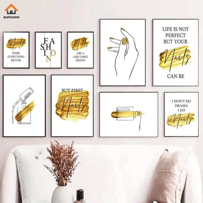 

Модные абстрактные золотые постеры для дизайна ногтей, художественные постеры, декоративные картины для салона красоты, настенная Картина на холсте, декор для комнаты в скандинавском стиле