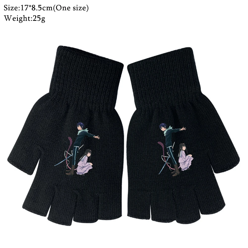 Черные вязаные перчатки с принтом аниме Noragami полуперчатки для мальчиков и
