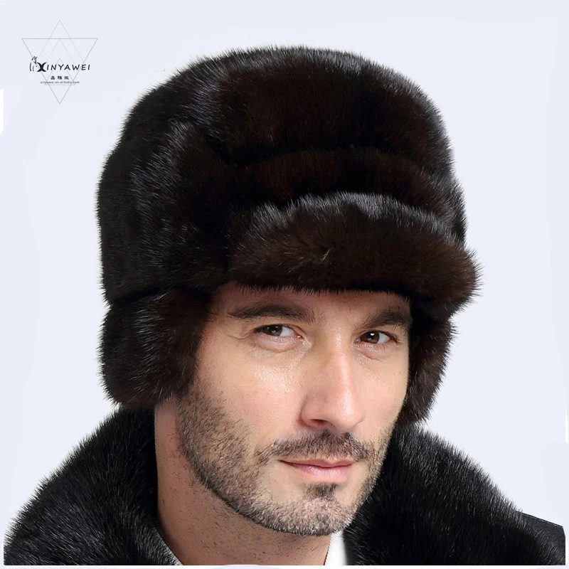 2022 Men's Winter Cap Luxury Real Mink Fur Caps For Men Russian Hat Warm Soft Fur Hat Trapper Earflap Ski Cap Ushanka Hats