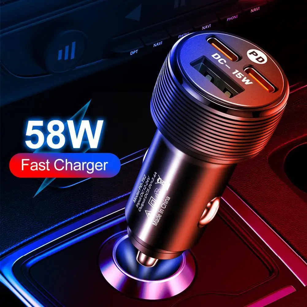 

USB Car Charger Fast Charging 2 Ports PD DC-15W 3A Type C Car USB Charger Phone Charger For Iphone L3P8