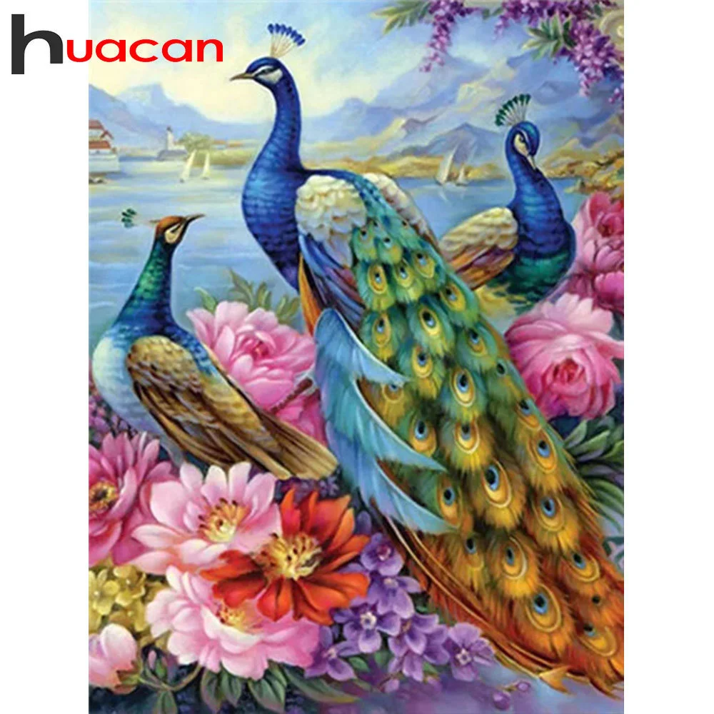 

Huacan DIY Diamond Painting Peacock Flower Kits Full Square/Round Diamond Mosaic Embroidery Cross Stitch Animal Handicraft