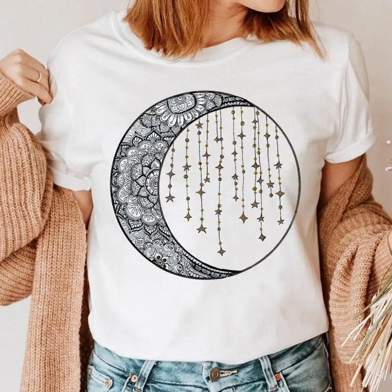 

Women Short Sleeve Moon Vintage Style 90s Fashion Clothing Clothes Graphic T Shirt Ladies Cartoon Summer Tee T-shirt Female Top