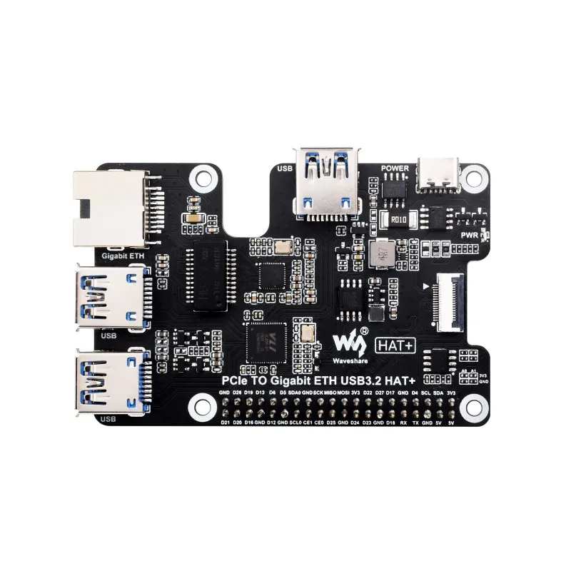 Фото Плата PCIe для подключения Gigabit Ethernet и USB 3.2 Gen1 для Raspberry Pi 5, 3x USB 3.2 Gen1, 1x Gigabit Ethernet, без драйверов №5