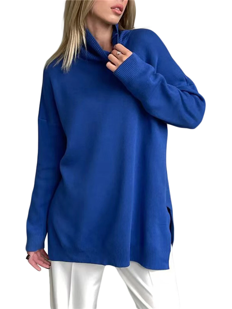 

Women Casual Turtleneck Sweater Long Sleeve Oversized Solid Color Warm Pullover Sweater Top