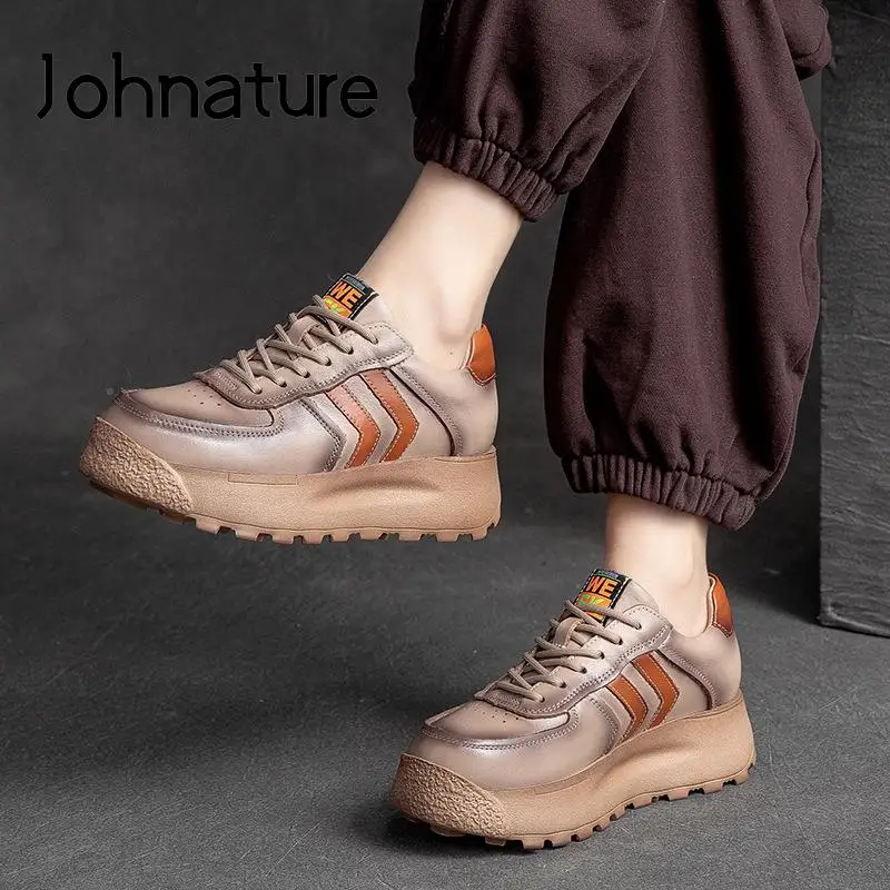 

Женские туфли из натуральной кожи Johnature, туфли-лодочки смешанных цветов с круглым носком и шнуровкой, повседневная обувь в стиле ретро для в...