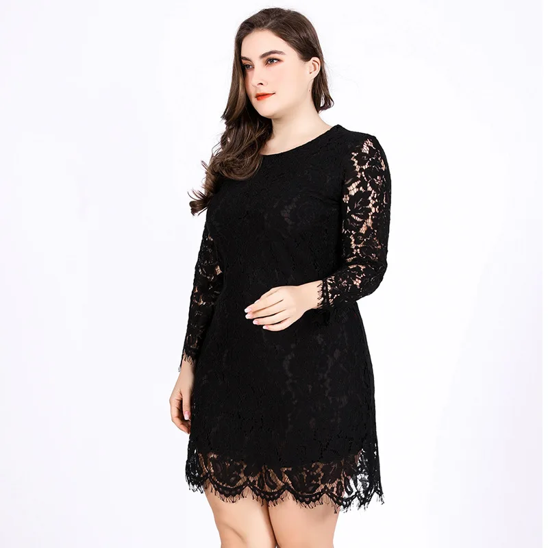

Women's Lace Dress Summer New Round Neck Chain Link Hollow Long Sleeve Sexy Short Skirt Pencil Skirt Dresses for women 2022