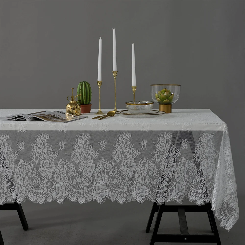 

145X300cm White Table Cloth Lace Decorative Hotel Wedding Party Dining Decorative Fabric Home Decor Lace Tablecloth