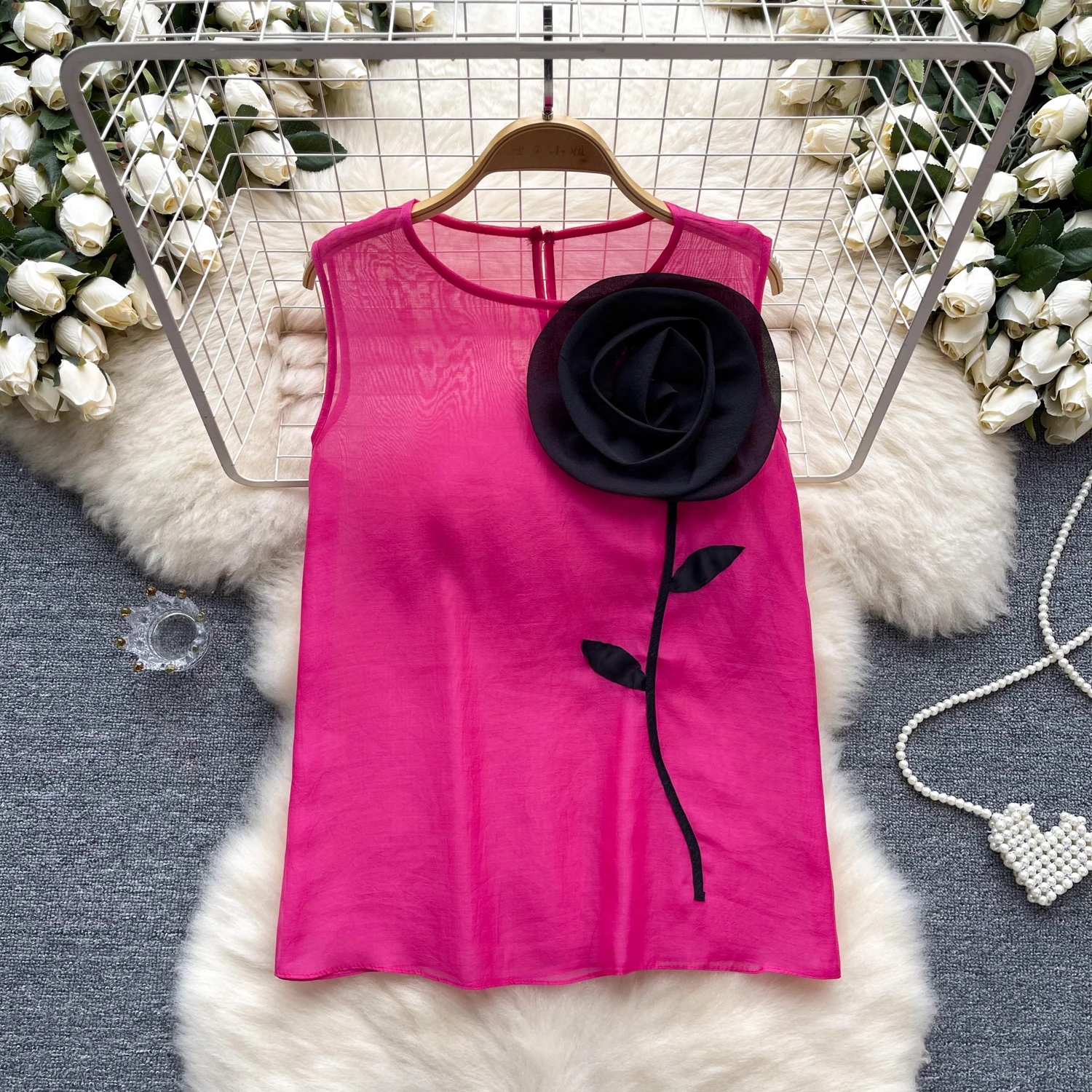 Женская шифоновая блузка без рукавов в стиле ретро