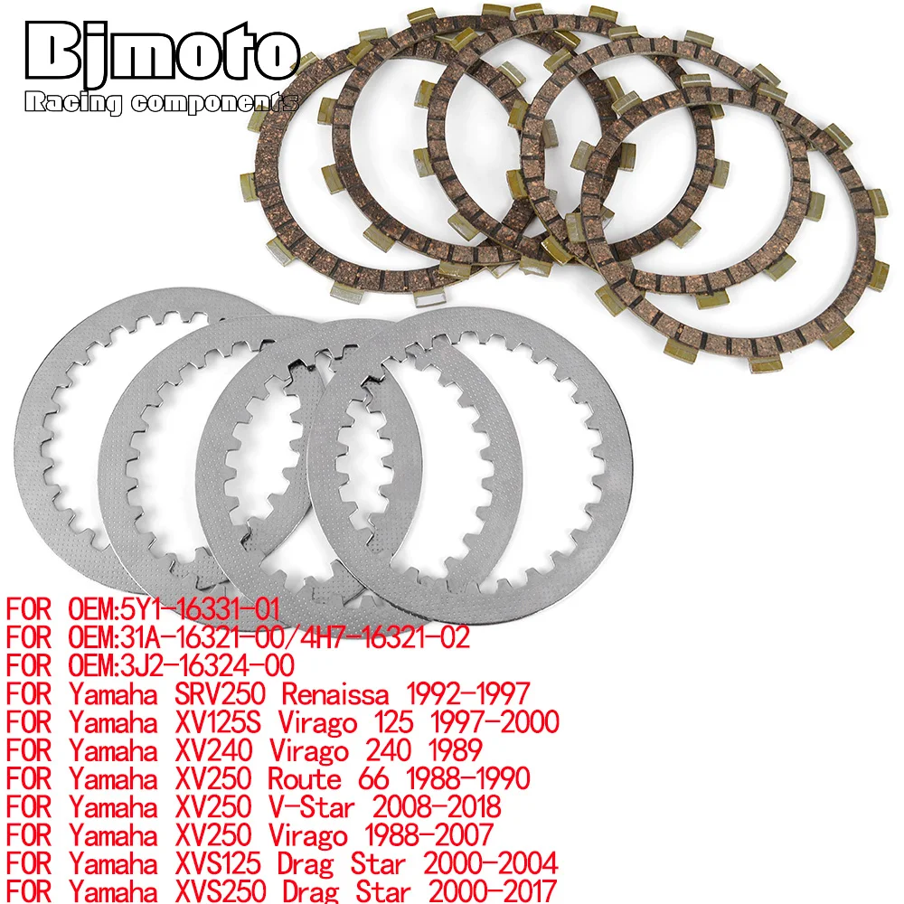 

Clutch Friction Disc Plates FOR Yamaha 5Y1-16331-01 31A-16321-00/4H7-16321-02 3J2-16324-00 SRV 250 Renaissa XV 125S Virago 125