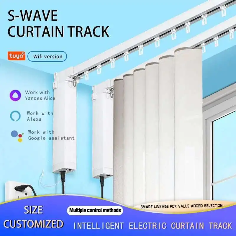 Tuya Wi-Fi Smart Electric Curtain S Wave Cornice Rail Нестандартные размеры Работает с Alexa Google Home Яндекс
