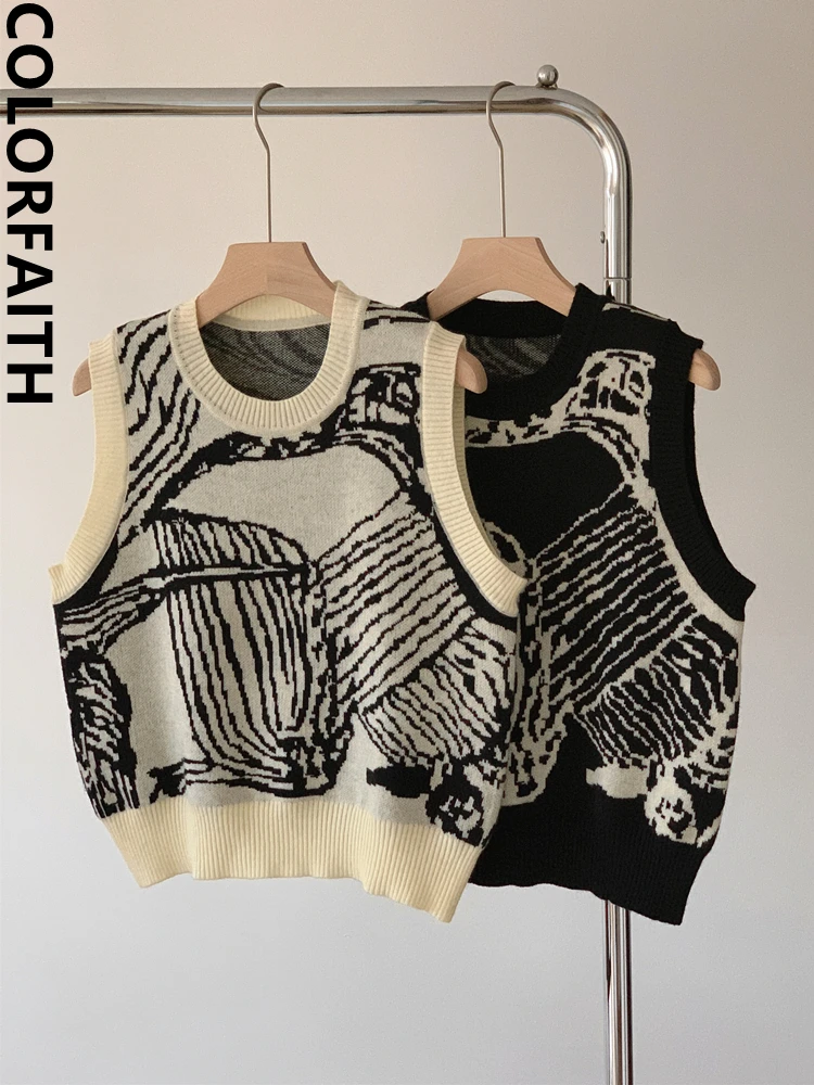 

Colorfaith SWV5431JX New 2023 Chic Wild Korean Fashion Elegant Lady Waistcoat Knitted Vintage Women Autumn Winter Sweater Vests