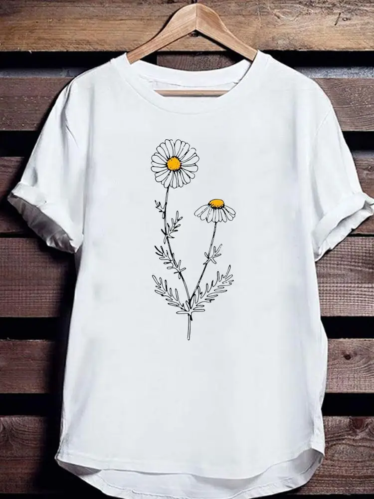 

Women Print Fashion Casual Summer T Clothing T-shirts Flower Watercolor 90s Short Sleeve Clothes FD8167
