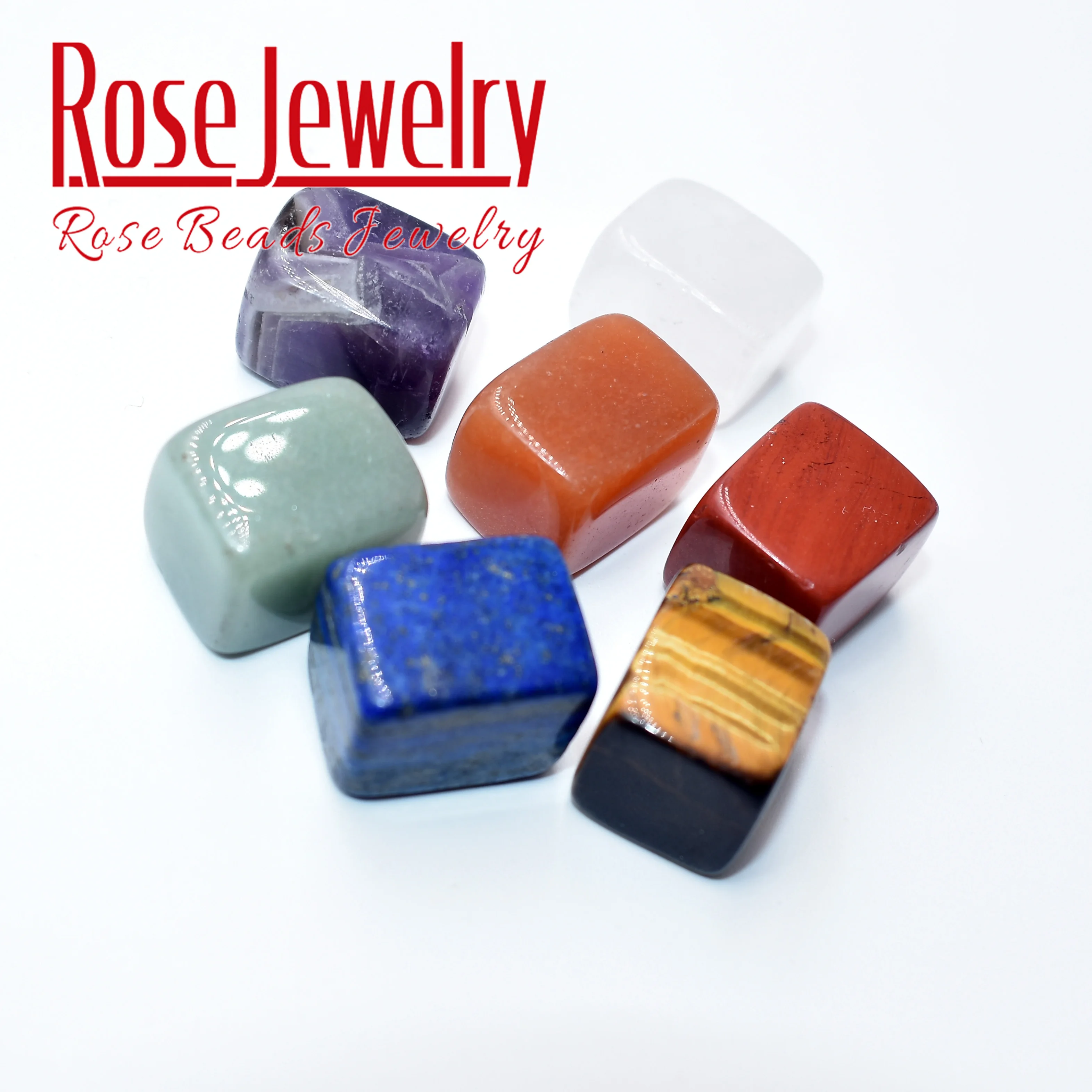 Natural lapis lazuli Amethyst Tiger Eye Crystal Stone Beads Square Chakra Tumbled Stone Healing Crystal Rock Mineral Beads 7Pcs