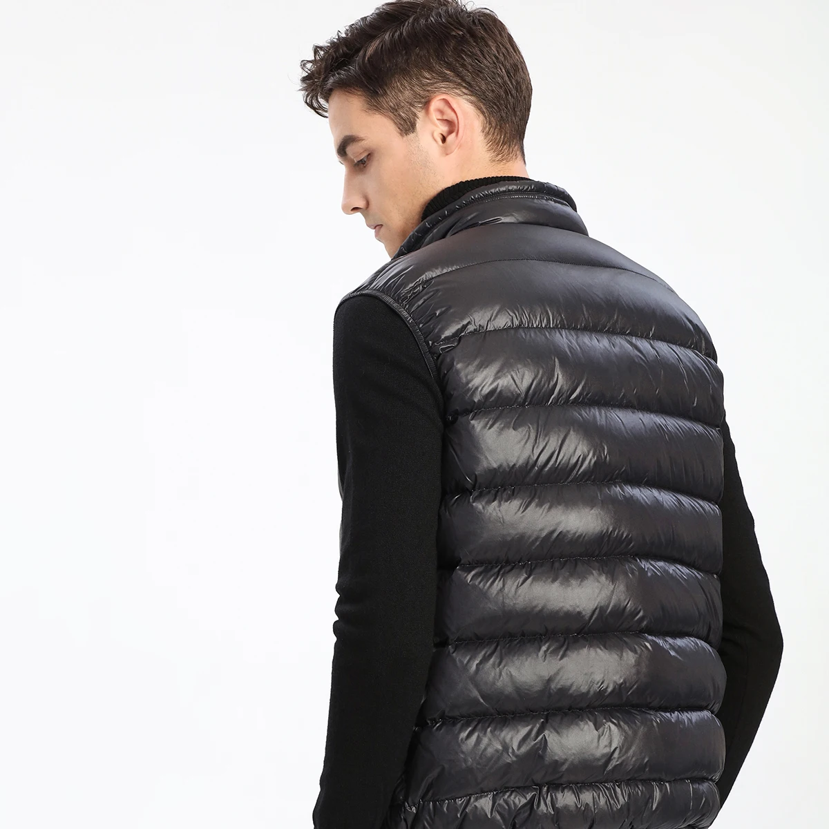 HELLEN&WOODY Luxury Men Vest Winter White Duck Down Stand-Up Collar Short Down Casual Warm Padded Jacket Vest