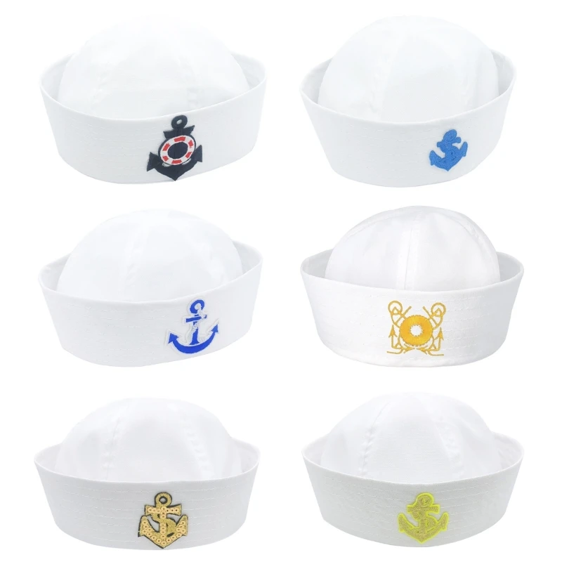 

Sailors Ship Boat Captain White Military Hat Adult Kids Navy Marine Cap Anchor Sea Boating Nautical Party Cosplay Outfit