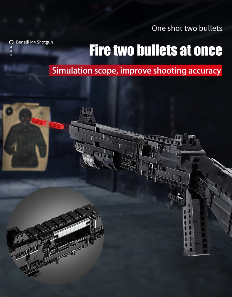 Полуавтоматические пистолеты MOULD KING игрушечные кирпичи Benelli M4 Super 90 модель семян