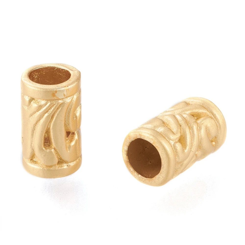 

5PC Matte Alloy Beads Long-Lasting Plated Cadmium Free & Nickel Free & Lead Free Column Real 18K Gold Plated 11x7mm Hole: 4.5mm