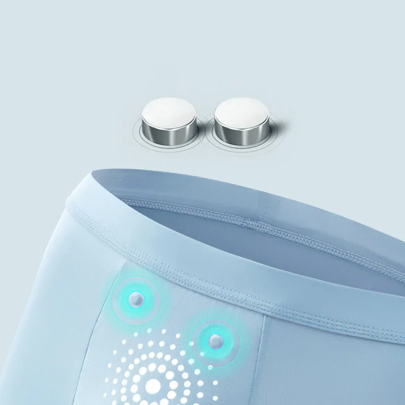 Men's Ice Silk Panties Seamless Boxer Shorts Graphene Antibacterial Magnetic Underwear for Men Size Large Breathable 3PC