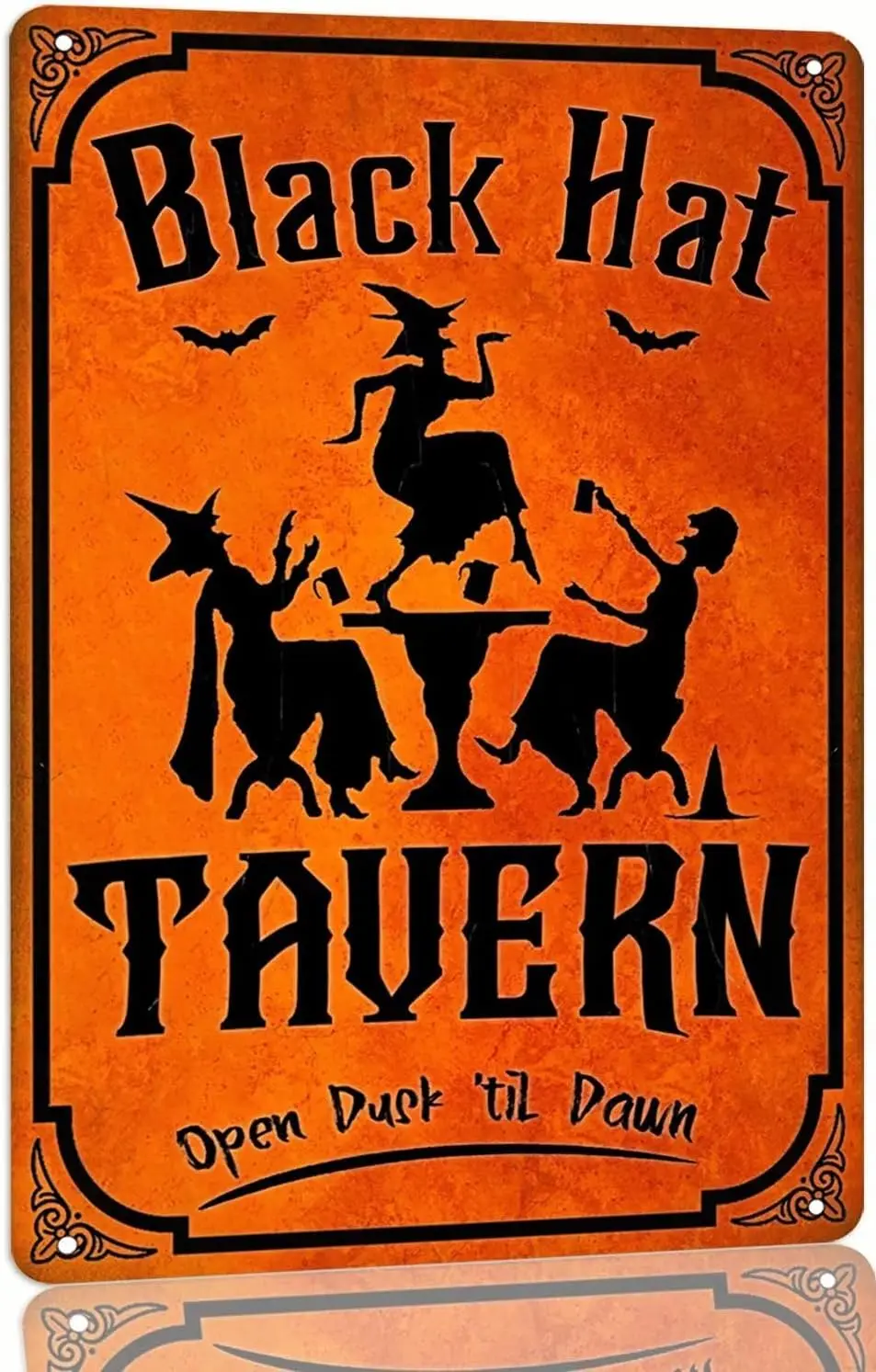 Blck Ht Tvern Open Dusk 'Tl Dwn Metl Tn Sgn Vntge Wtches Wll Decor или Home Ce rmhouse Hlloween Prty rt 8x12 nc
