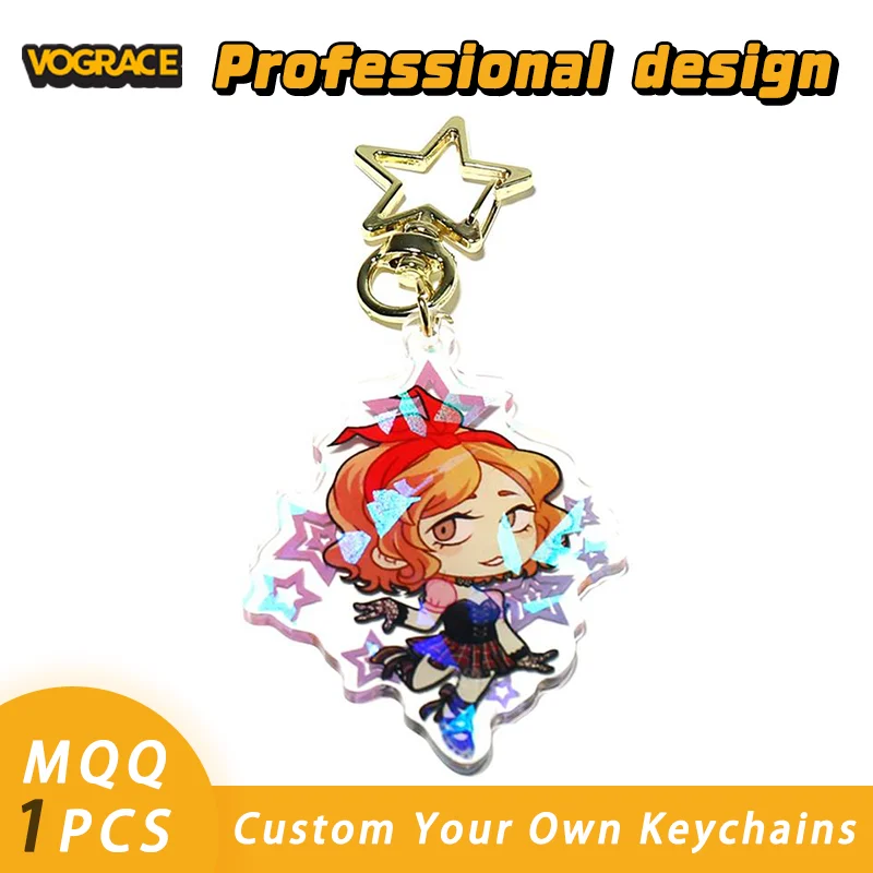 

Vograce Laser Cut Your Won Design Cartoon Anime Keychains Shaped Keyring Custom Acrylic Keychain Charms