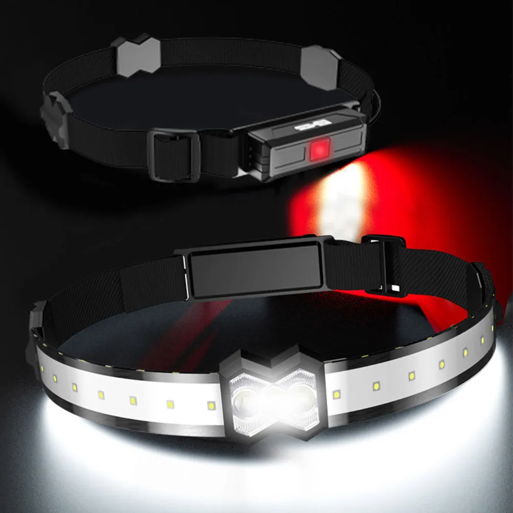 

1x Head Torch Rechargeable Night Run Red Light Warning Head Lamp LED Work Light Outdoor Night Running Headlight Home Lamp