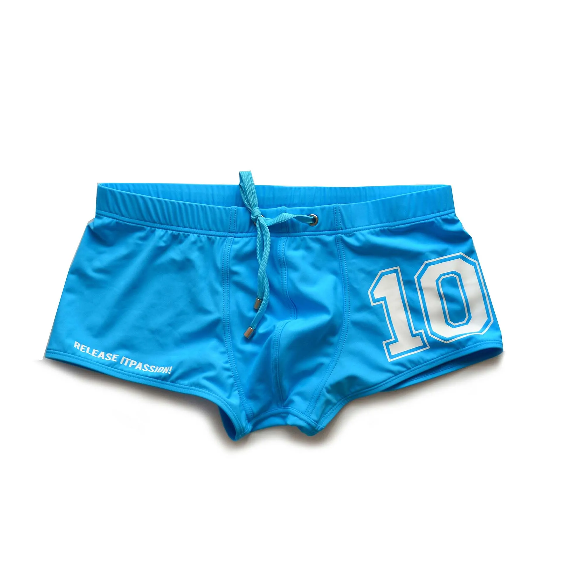 Men's Low Waist Sexy Boxer Shorts Letter Print Lanyard Surf Beach Swimming Quadrangle Youth Sports Swim Trunks