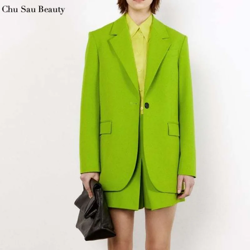 

2022 Za Women Spring New Pocket Loose Green Suit Short Skirt Suit Fashion Office Women Casual Versatile Style