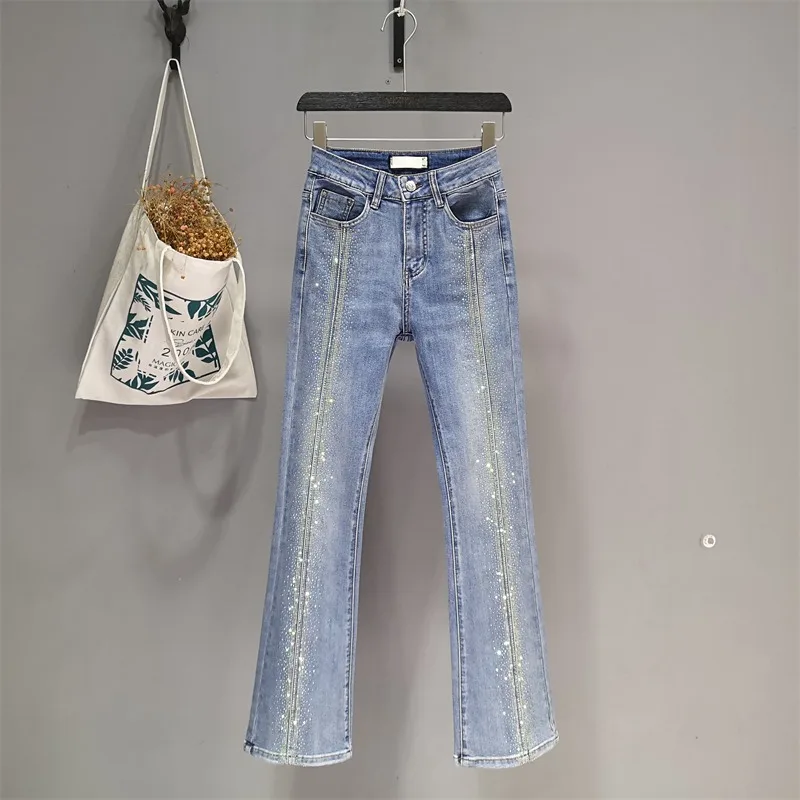 

Women's Baby Blue Hot Drill Mini Slacks Thin Slim Jeans