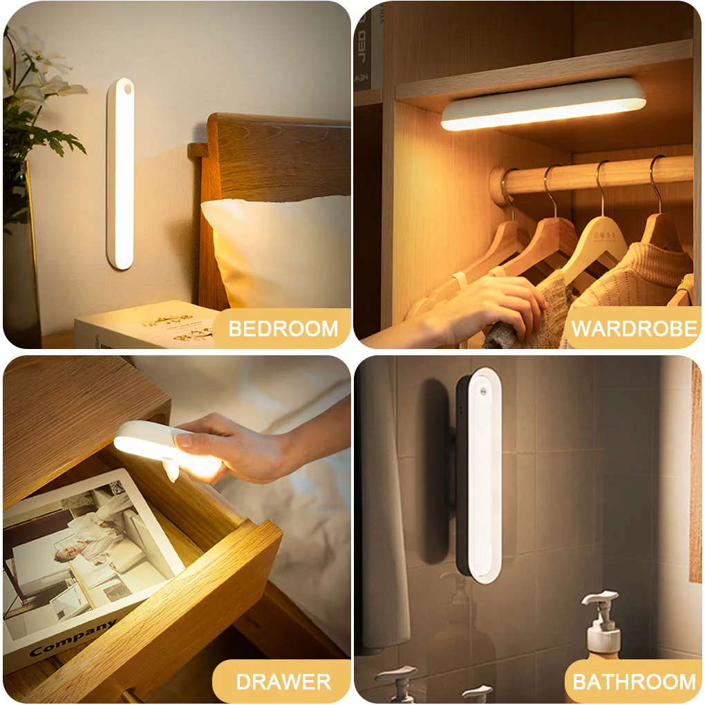 Light Bar Rechargeable Adjustable Cabinet Lamp Bedroom Adhesive Removable Home Night Lighting Sensor Short White