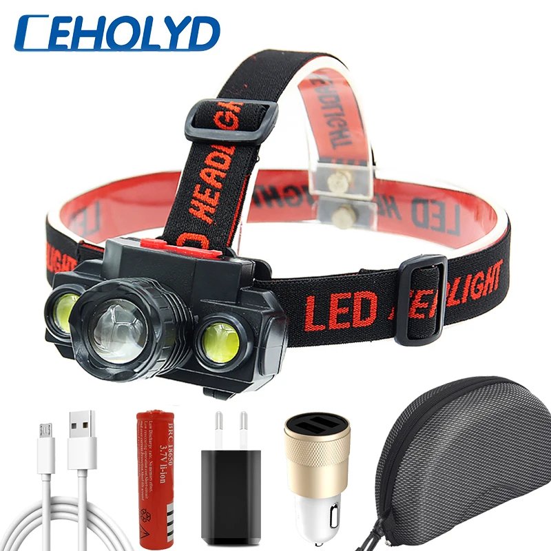 CEHOLYD XP-E Q5 & COB светодиодный налобный фонарь с аккумулятором 18650 налобсветильник