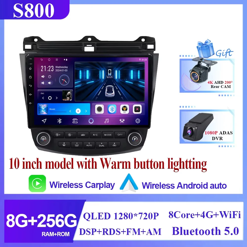 

Android 16 для Honda Accord 7 CM 2003-2008, высокопроизводительный процессор 5G, Wi-Fi, BT, автомобильное радио, стерео, мультимедийный плеер Carplay QLED DSP