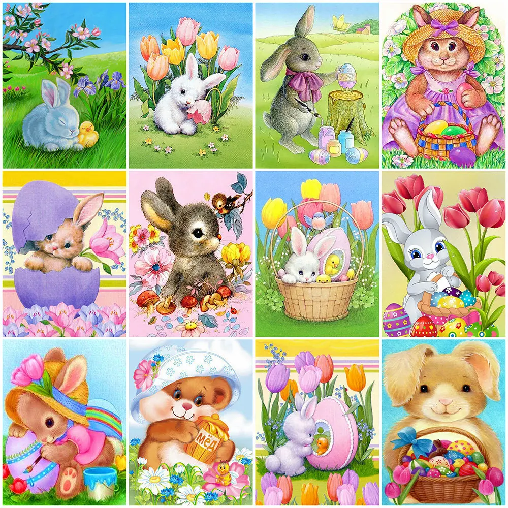 

5D Diamond Painting Rabbit Cartoon Cross Stitch Diamond Mosaic Animal Needlework Bead Embroidery Easter Handmade Hobby