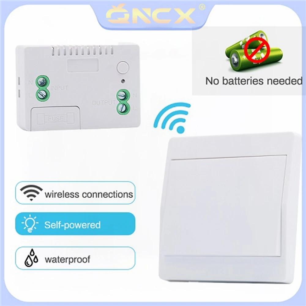 

QNCX Self-powered Wireless Switch 2 Gang 2 Way Waterproof Push Button Switch No Battery Remote Control Light Switch Transmitter