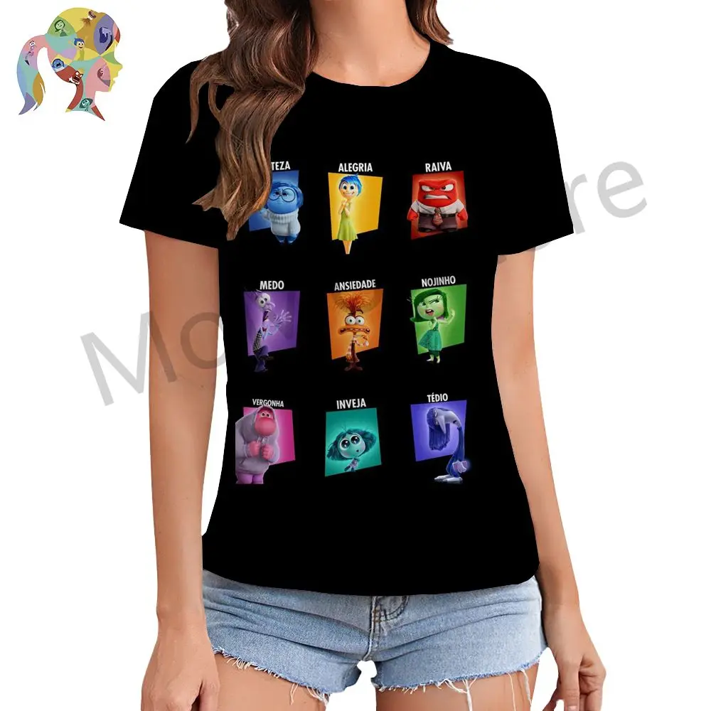 Disney Inside Out Kawaii Women's T-shirt Lovely O Neck Summer Y2k Streetwear Cheap Clothes Leisure Tops New 2024 XS-3XL 3D Print